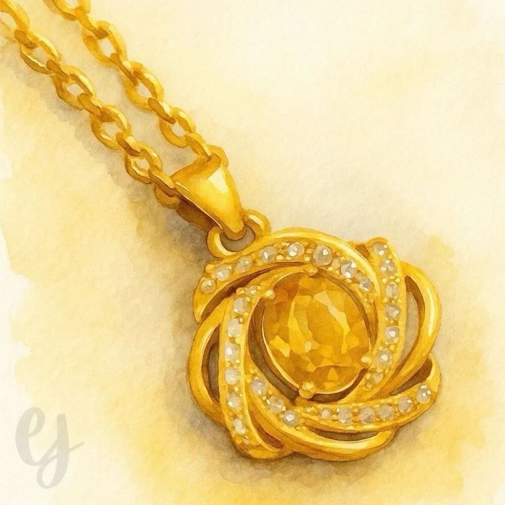 Celtic Knot Faux Citrine Irish Style Pendant Necklace November